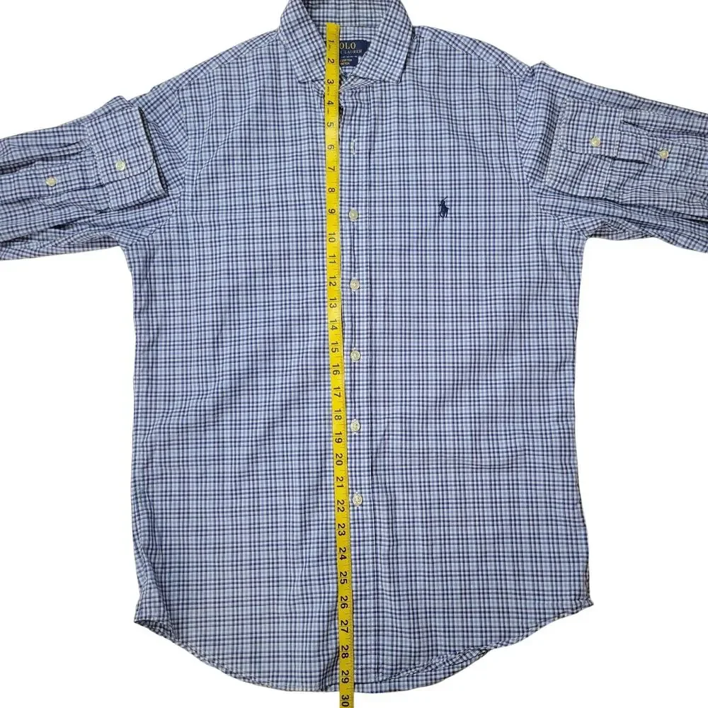 Polo Ralph Lauren button down long sleeve blue plaid shirt size S 100% cotton